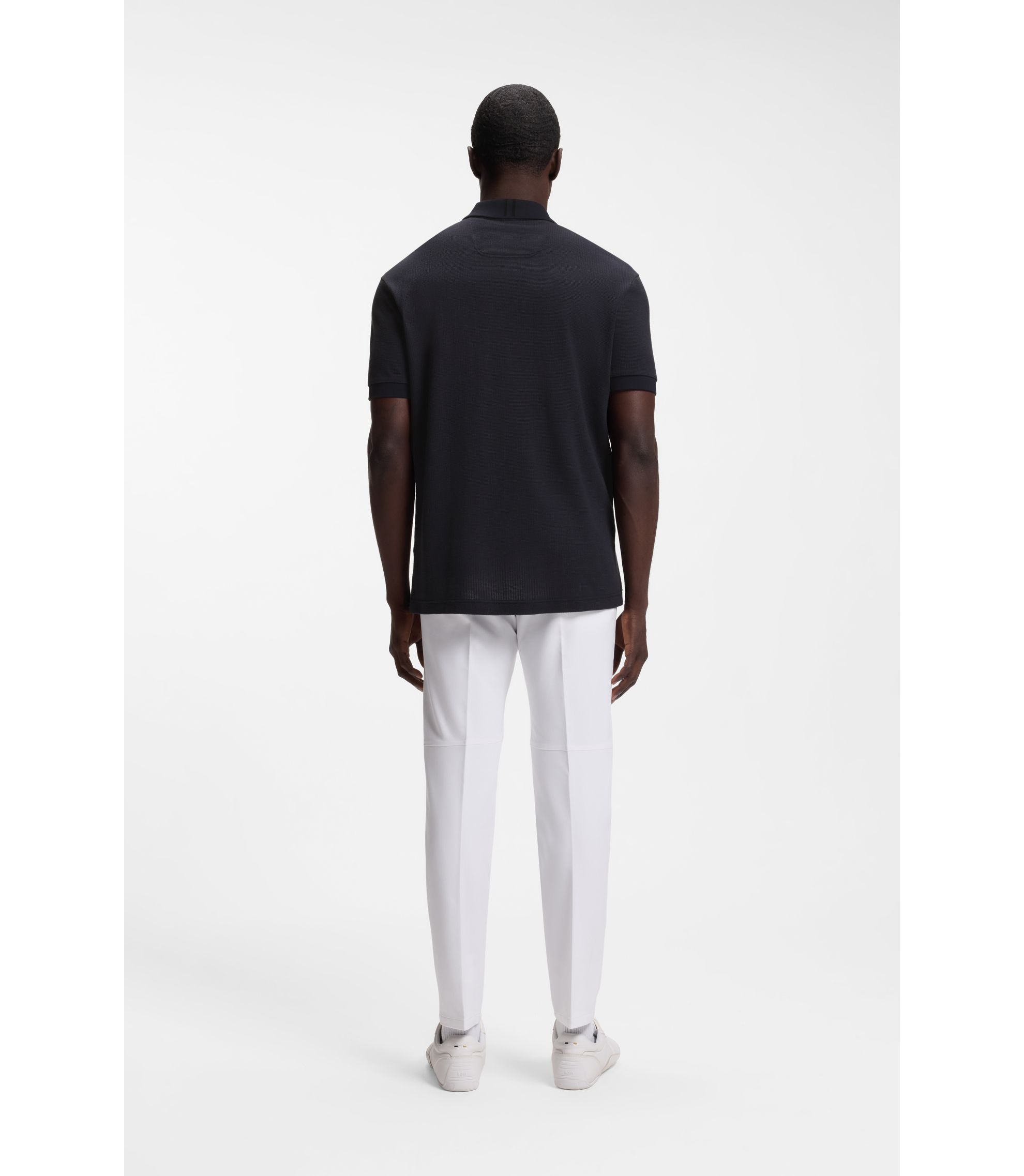 BOSS - Framed-zip polo shirt in waffle jacquard - Dark Blue