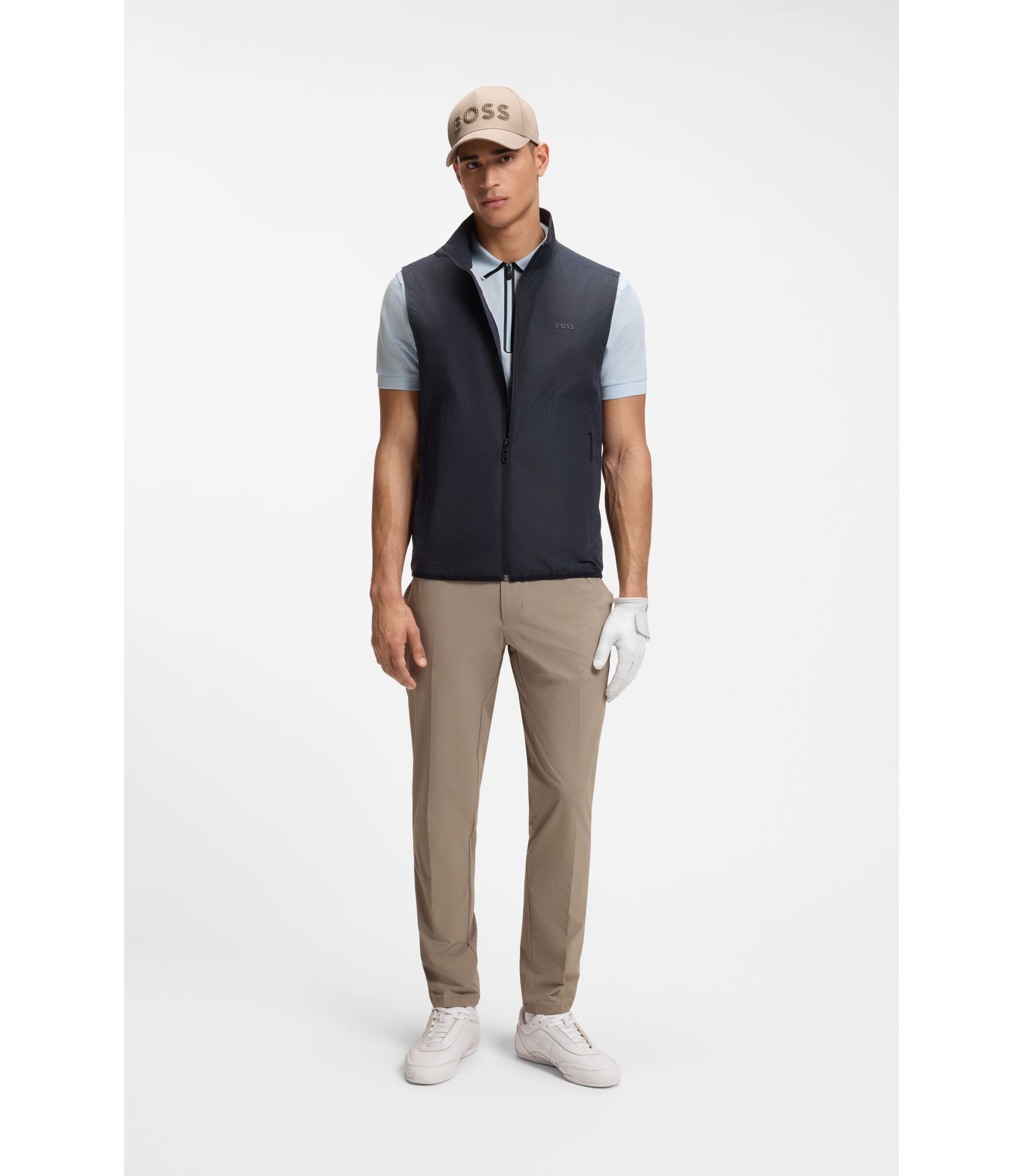 BOSS - Framed-zip polo shirt in waffle jacquard - Light Blue