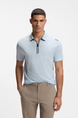 Framed-zip polo shirt in waffle jacquard, Light Blue
