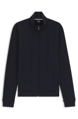 Veste en coton m&eacute;lang&eacute; &agrave; la structure gaufr&eacute;e, Bleu fonc&eacute;