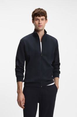 Veste en coton m&eacute;lang&eacute; &agrave; la structure gaufr&eacute;e, Bleu fonc&eacute;