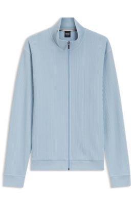 Cotton-blend jacket with waffle structure, Light Blue