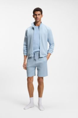 Cotton-blend jacket with waffle structure, Light Blue