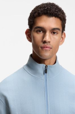 Cotton-blend jacket with waffle structure, Light Blue