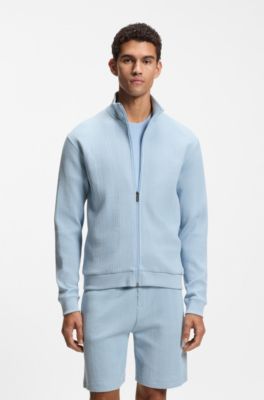Cotton-blend jacket with waffle structure, Light Blue
