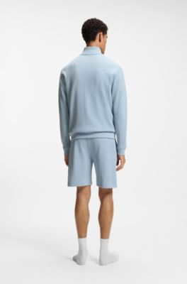 Cotton-blend jacket with waffle structure, Light Blue