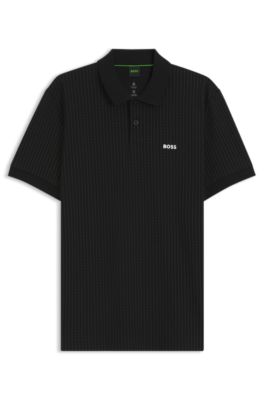 Cotton-piqu&eacute; polo shirt with all-over print, Black