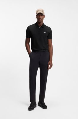 Cotton-piqu&eacute; polo shirt with all-over print, Black