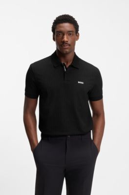 Cotton-piqu&eacute; polo shirt with all-over print, Black