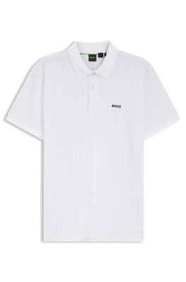 Cotton-piqu&eacute; polo shirt with all-over print, White
