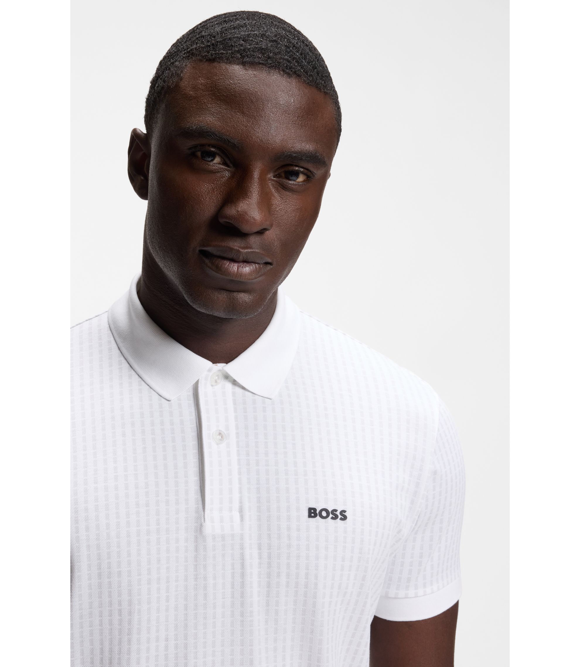 BOSS - Cotton-piqué polo shirt with all-over print - White