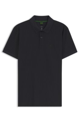 Cotton-piqu&eacute; polo shirt with all-over print, Dark Blue