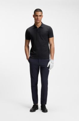 Cotton-piqu&eacute; polo shirt with all-over print, Dark Blue