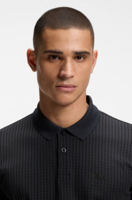 Cotton-piqu&eacute; polo shirt with all-over print, Dark Blue