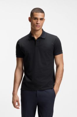 Polo en piqu&eacute; de coton avec imprim&eacute; partout, Bleu fonc&eacute;
