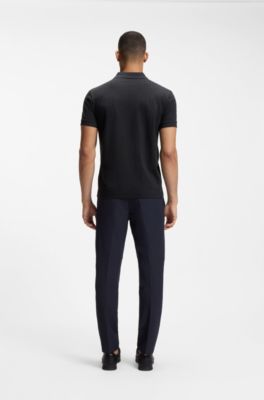 Cotton-piqu&eacute; polo shirt with all-over print, Dark Blue
