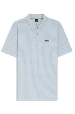 Cotton-piqu&eacute; polo shirt with all-over print, Light Blue