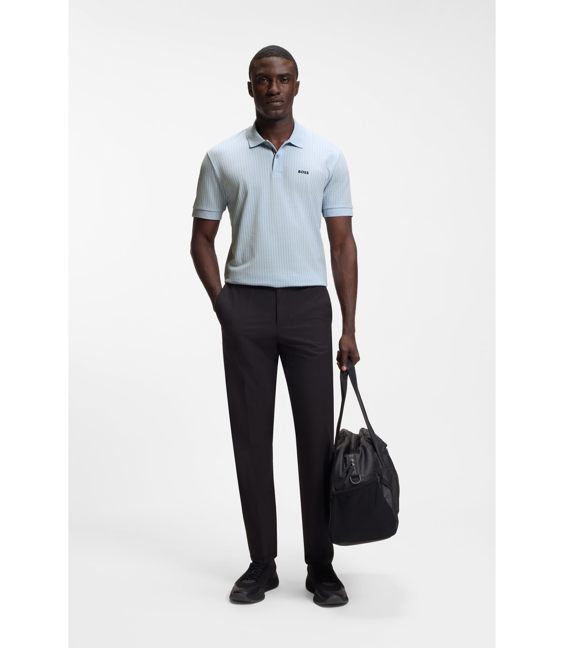 BOSS - Cotton-piqué polo shirt with all-over print - Light Blue