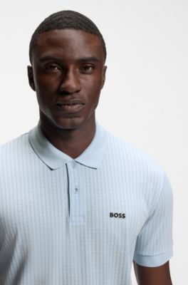 Cotton-piqu&eacute; polo shirt with all-over print, Light Blue