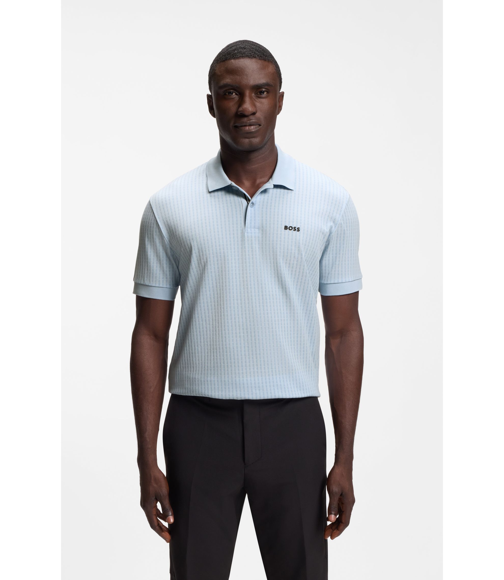 BOSS - Cotton-piqué polo shirt with all-over print - Light Blue