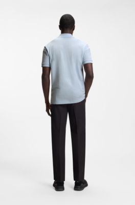 Cotton-piqu&eacute; polo shirt with all-over print, Light Blue