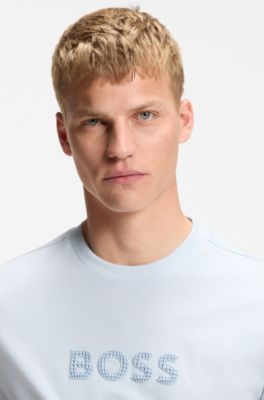 Cotton-jersey T-shirt with golf-inspired logo, Light Blue