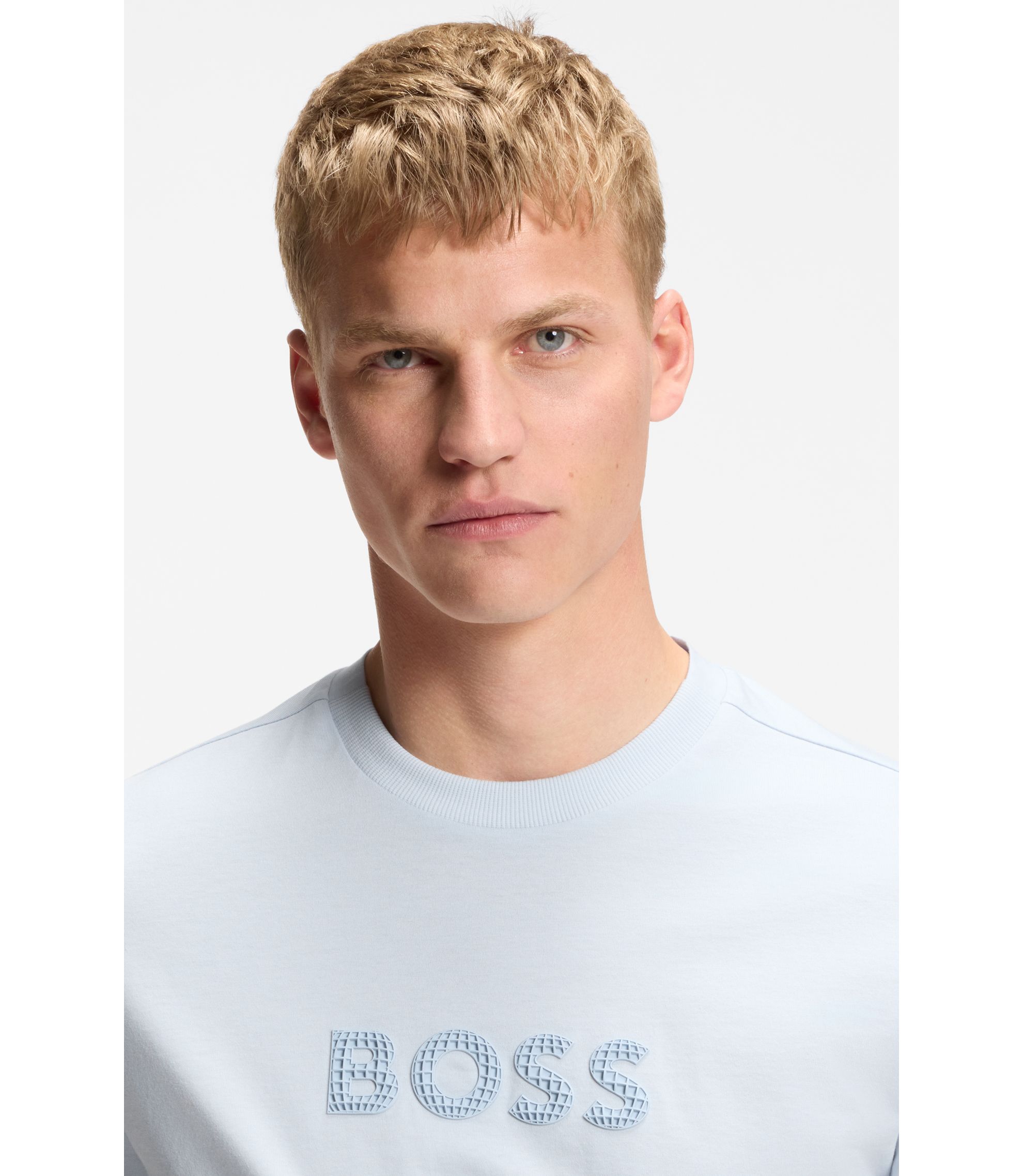 BOSS - Cotton-jersey T-shirt with golf-inspired logo - Light Blue