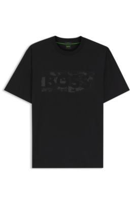 T-shirt en coton stretch avec logo artistique, Noir