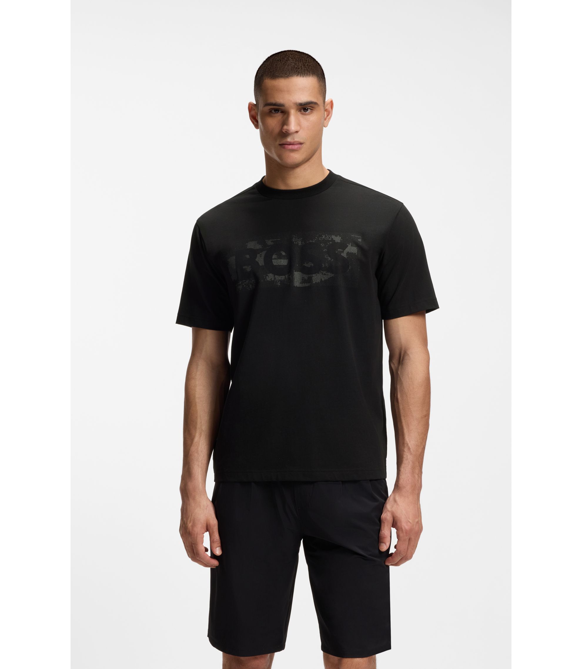 BOSS - Logo-artwork T-shirt in stretch cotton - Black