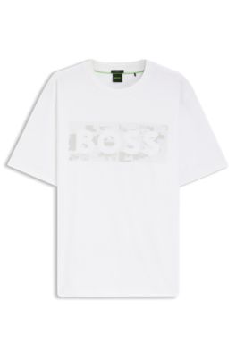 Camiseta de algod&oacute;n el&aacute;stico con logo de dise&ntilde;o, Blanco