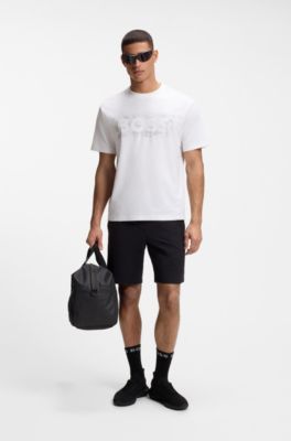 Camiseta de algod&oacute;n el&aacute;stico con logo de dise&ntilde;o, Blanco