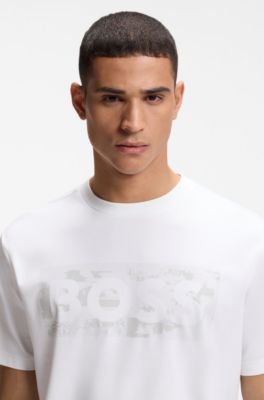 Camiseta de algod&oacute;n el&aacute;stico con logo de dise&ntilde;o, Blanco