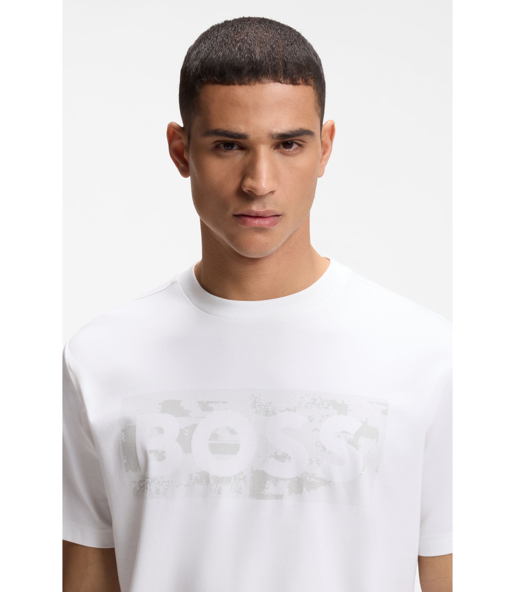 BOSS - Logo-artwork T-shirt in stretch cotton - White