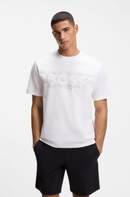 Camiseta de algod&oacute;n el&aacute;stico con logo de dise&ntilde;o, Blanco