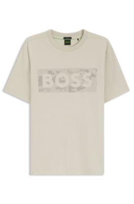 Camiseta de algod&oacute;n el&aacute;stico con logo de dise&ntilde;o, Beige claro