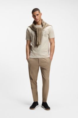 Camiseta de algod&oacute;n el&aacute;stico con logo de dise&ntilde;o, Beige claro