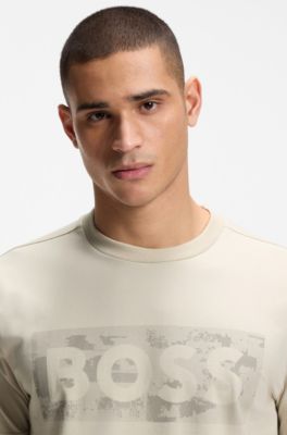 Camiseta de algod&oacute;n el&aacute;stico con logo de dise&ntilde;o, Beige claro