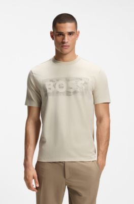 Camiseta de algod&oacute;n el&aacute;stico con logo de dise&ntilde;o, Beige claro