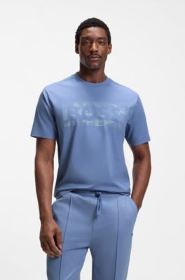 Camiseta de algod&oacute;n el&aacute;stico con logo de dise&ntilde;o, Celeste