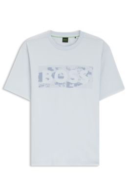 Camiseta de algod&oacute;n el&aacute;stico con logo de dise&ntilde;o, Celeste