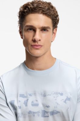 Camiseta de algod&oacute;n el&aacute;stico con logo de dise&ntilde;o, Celeste