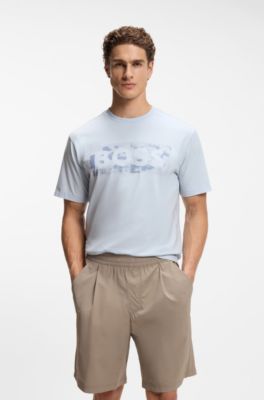 Camiseta de algod&oacute;n el&aacute;stico con logo de dise&ntilde;o, Celeste