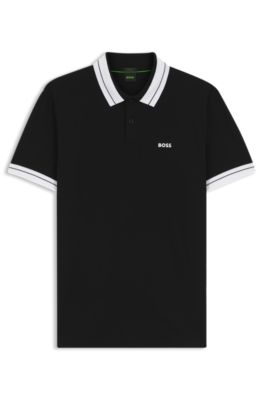 Polo de algod&oacute;n el&aacute;stico con detalles de raya, Negro