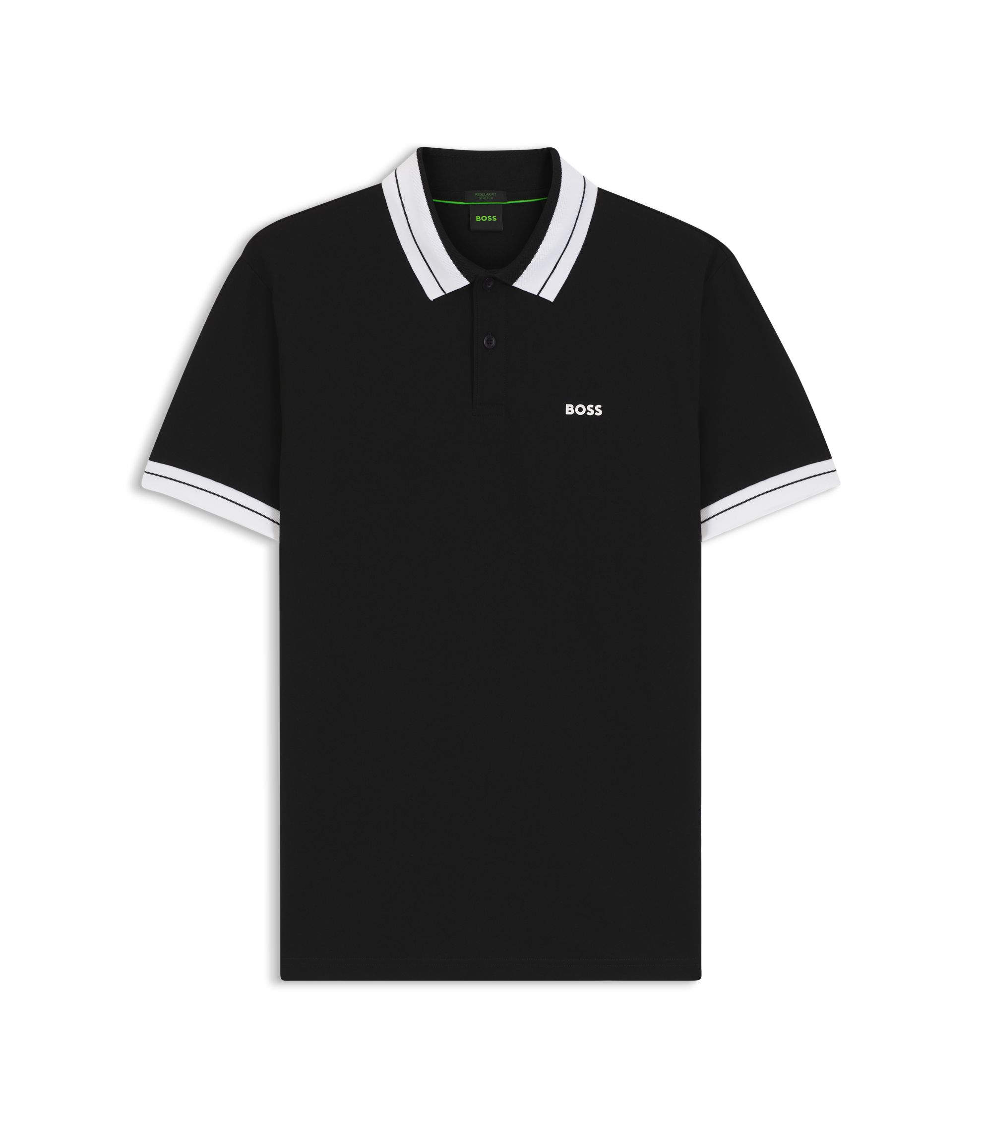BOSS - Stripe-trim polo shirt in stretch cotton - Black