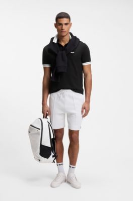Polo de algod&oacute;n el&aacute;stico con detalles de raya, Negro