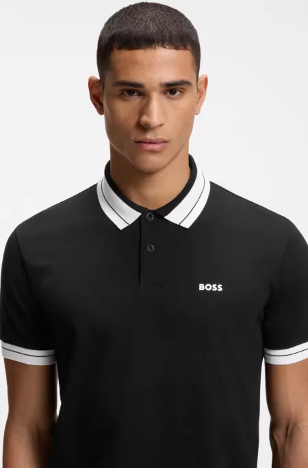 Stripe-trim polo shirt in stretch cotton