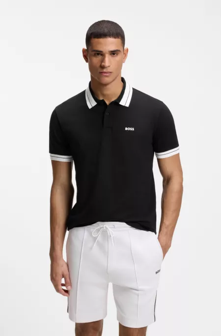 Stripe-trim polo shirt in stretch cotton
