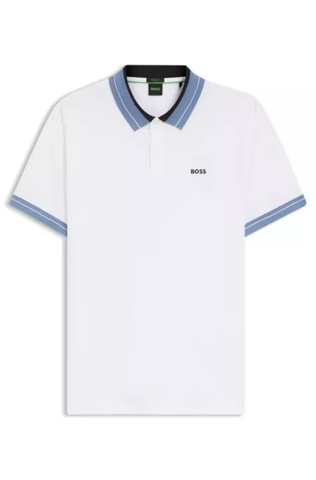 Stripe-trim polo shirt in stretch cotton