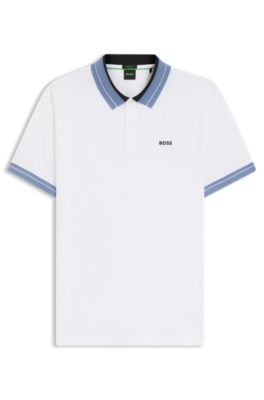 Polo de algod&oacute;n el&aacute;stico con detalles de raya, Blanco