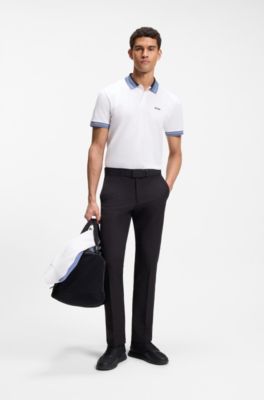 Polo de algod&oacute;n el&aacute;stico con detalles de raya, Blanco